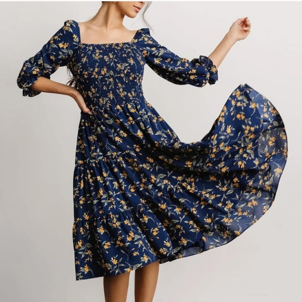 Baltic Born Marta Smocked Navy Floral Dress